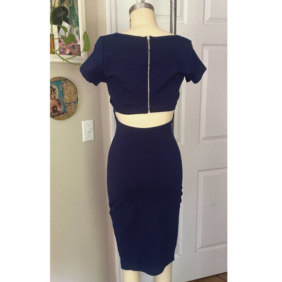 ARDEN B Navy stretch Slit Open back Knee-Length Wiggle Bandage Dress *X-SMALL* - Picture 4 of 6